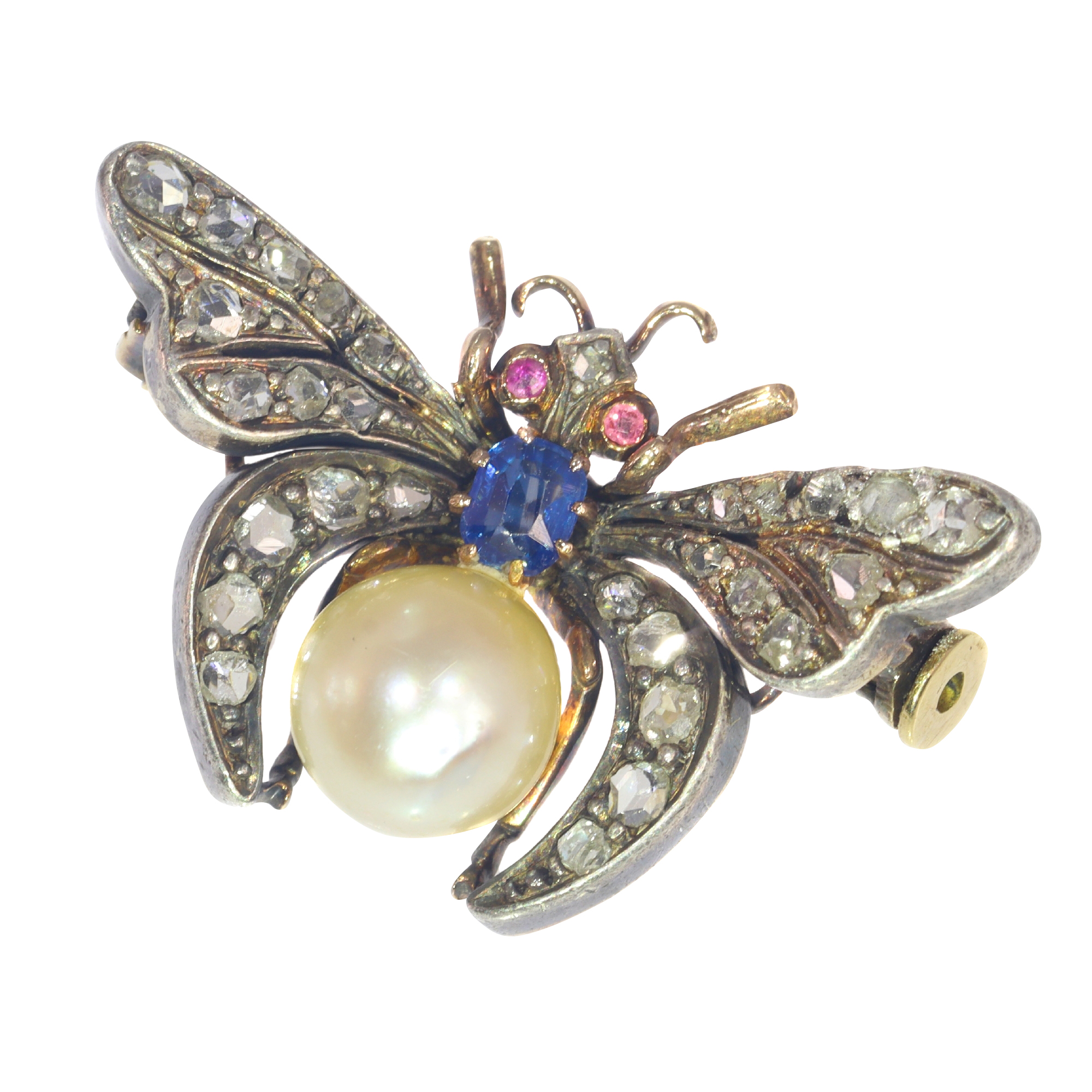 Vintage antique diamond and pearl insect brooch
